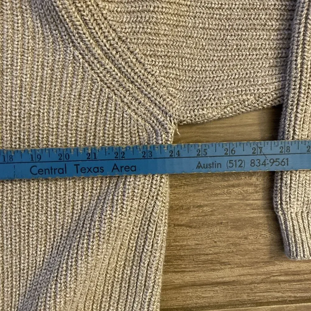 Vintage Eddie Bauer Sweater Mens Large Beige Cotton Henley Knit Pullover - Picture 4 of 6